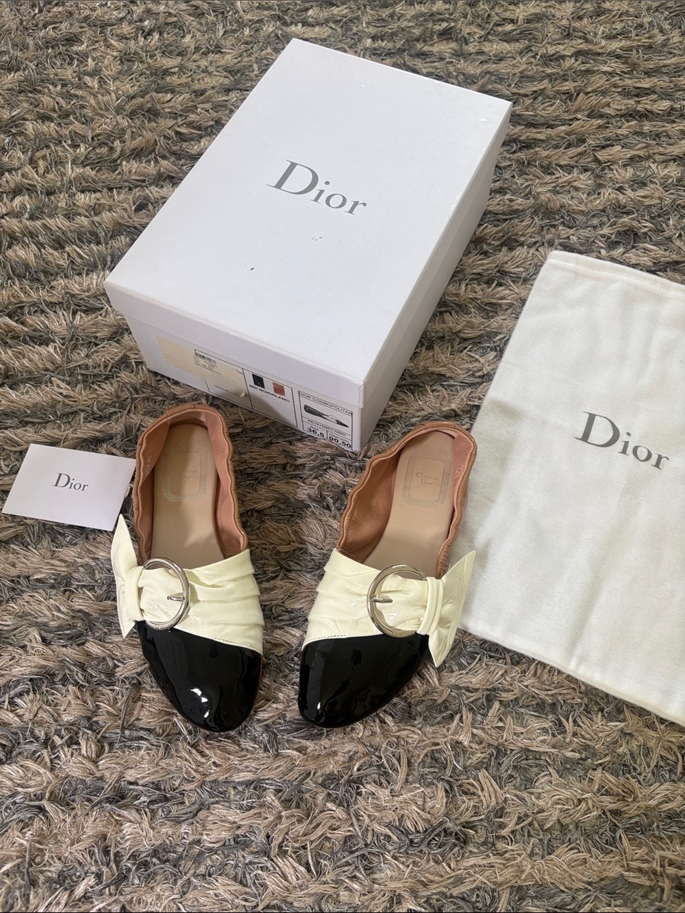 Christian Dior Cosmopolitan Two Tone Patent Leather Bow Ballet Flats EUR 36.5
